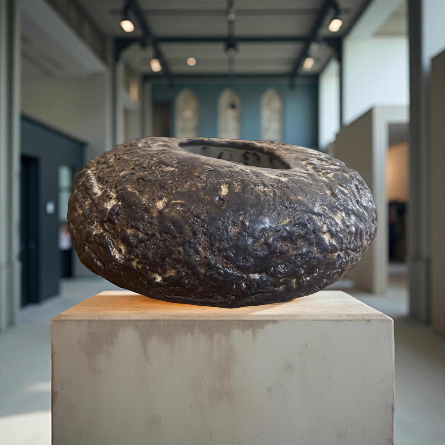 Volcanic Ring Vessel – Ash Textured Ceramic Form