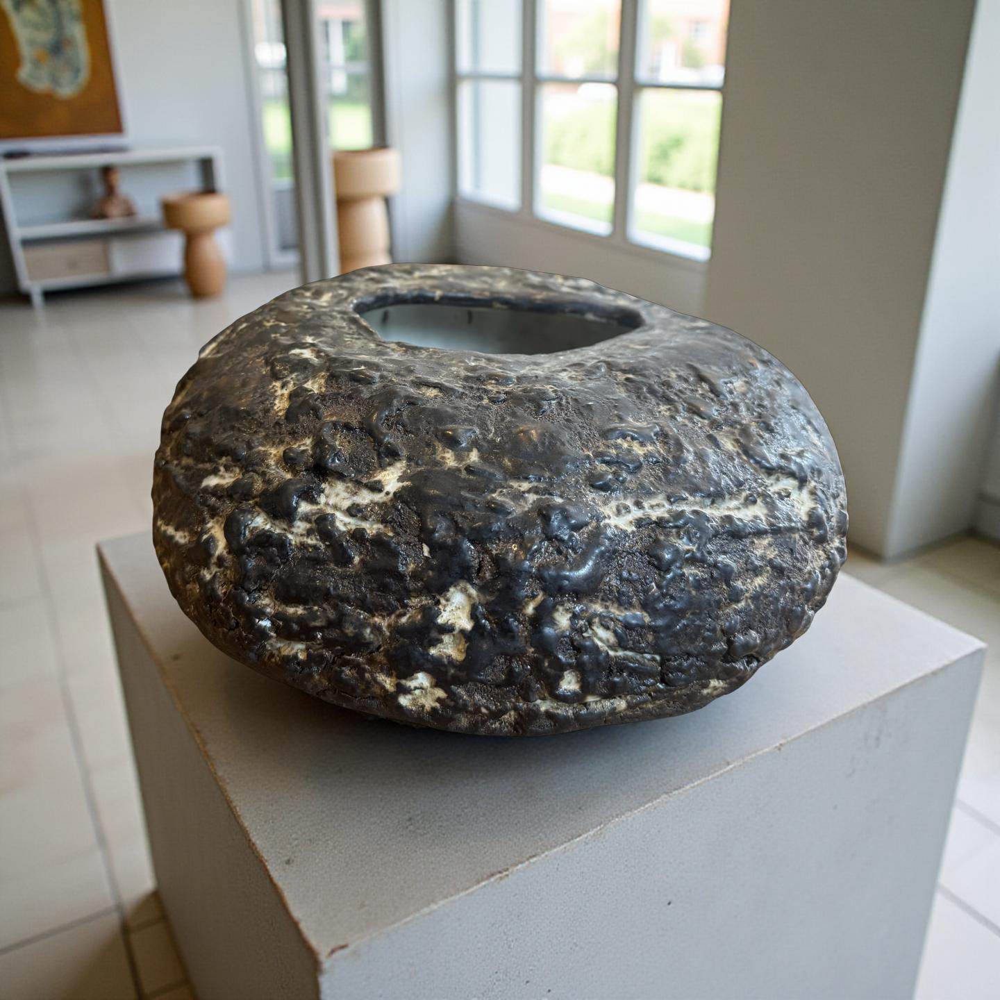 Volcanic Ring Vessel – Ash Textured Ceramic Form