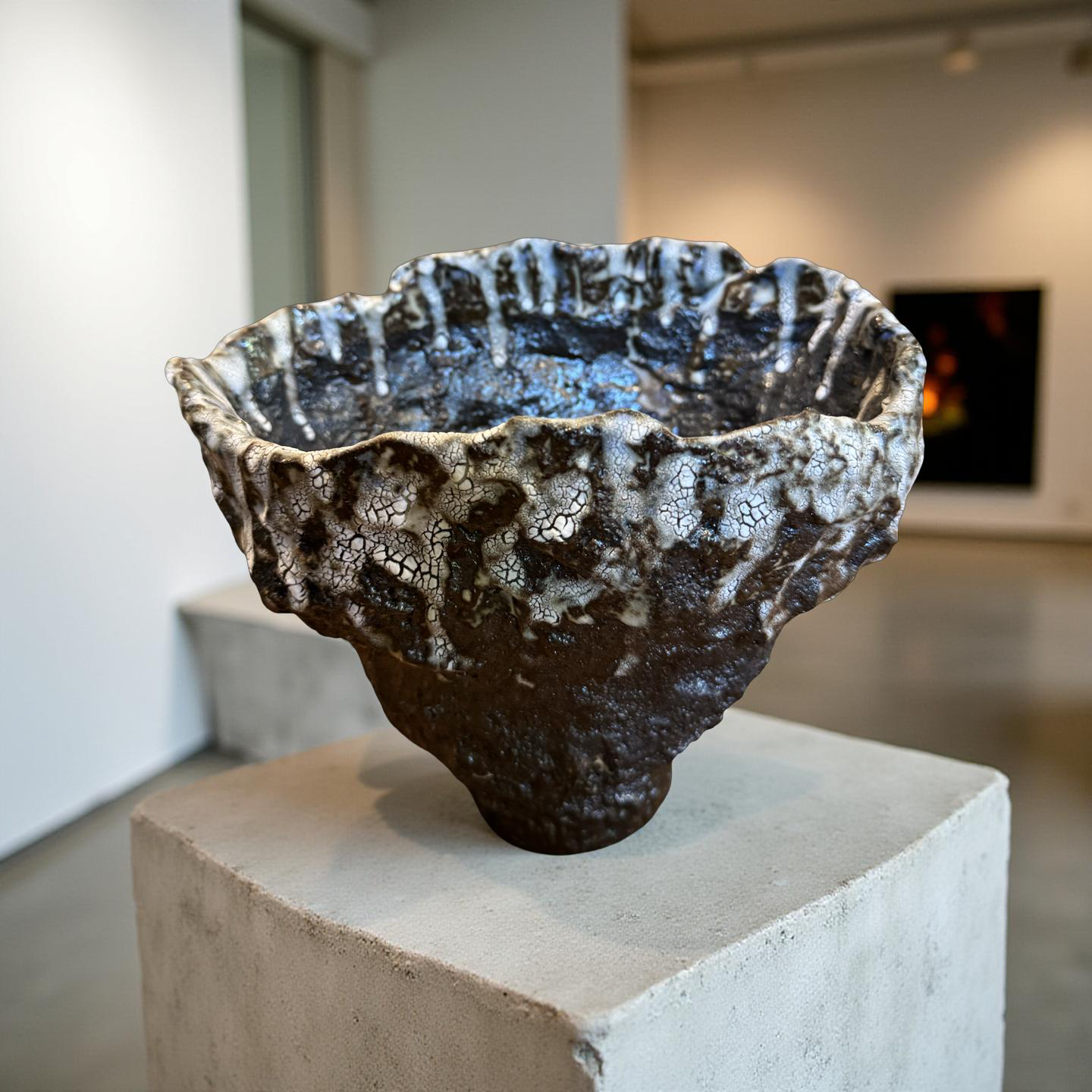 Volcanic Textured Ceramic Vessel – Crackled Glaze Sculpture