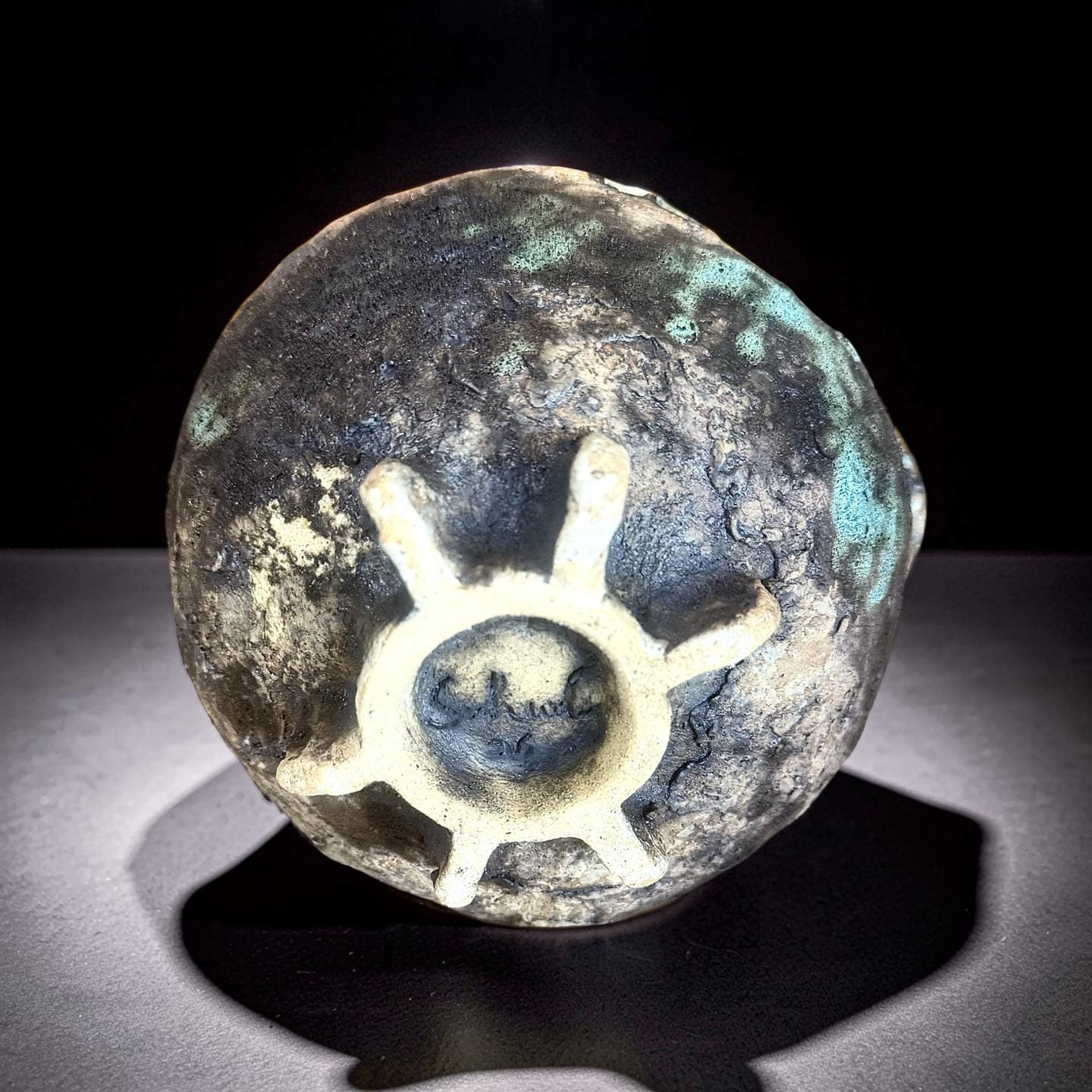 Handcrafted Ceramic Vase– Wabi-Sabi Stone Texture, Geometric Pattern Ambient Light