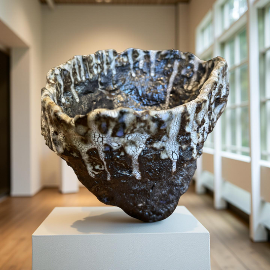 Volcanic Textured Ceramic Vessel – Crackled Glaze Sculpture