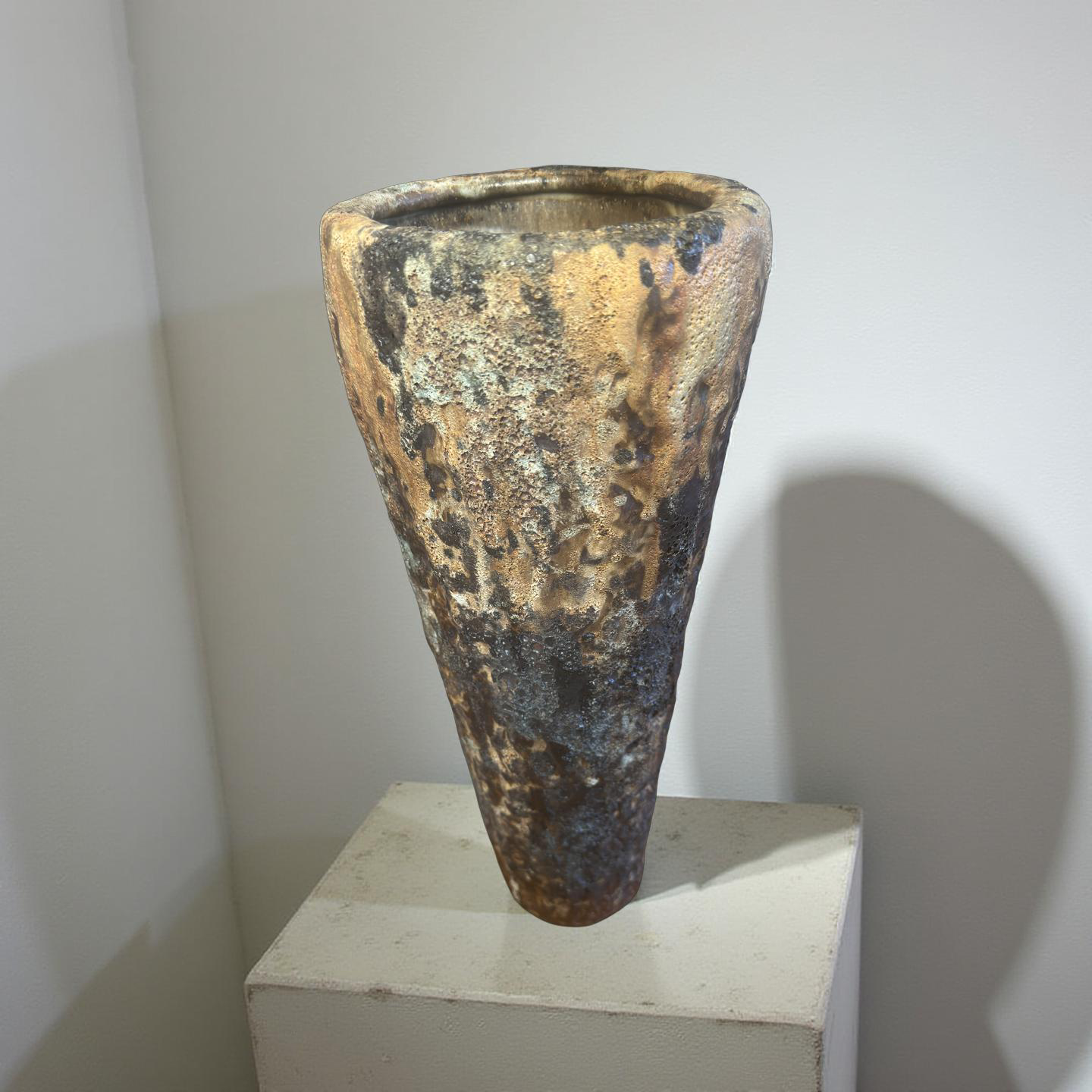 Volcanic Textured Ceramic Vase | Hand-built Sculptural Vessel | Earth-fired Surface, Organic Form, One-of-a-Kind Art Object