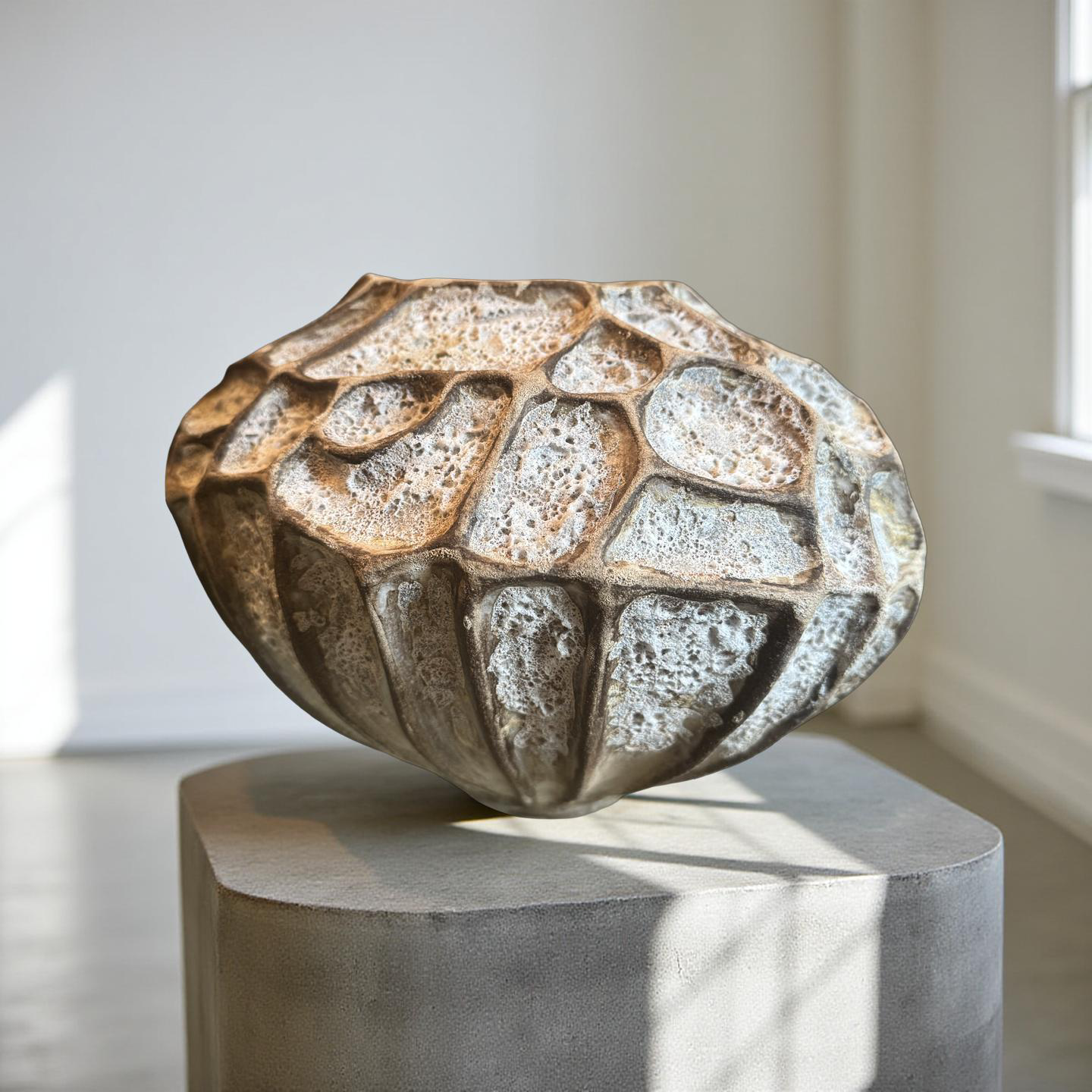 Organic Lava Stone-Textured Ceramic Vessel | Hand-Sculpted Art Pottery with Natural Earth Tones