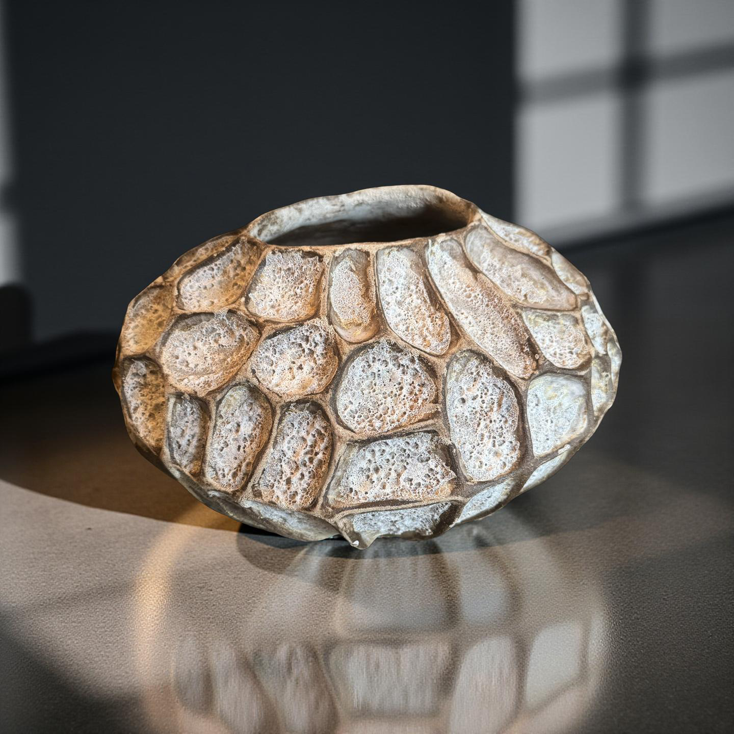 Organic Lava Stone-Textured Ceramic Vessel | Hand-Sculpted Art Pottery with Natural Earth Tones