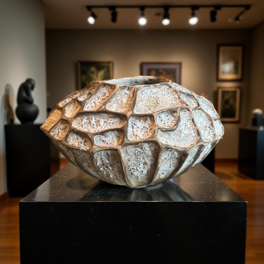 Organic Lava Stone-Textured Ceramic Vessel | Hand-Sculpted Art Pottery with Natural Earth Tones