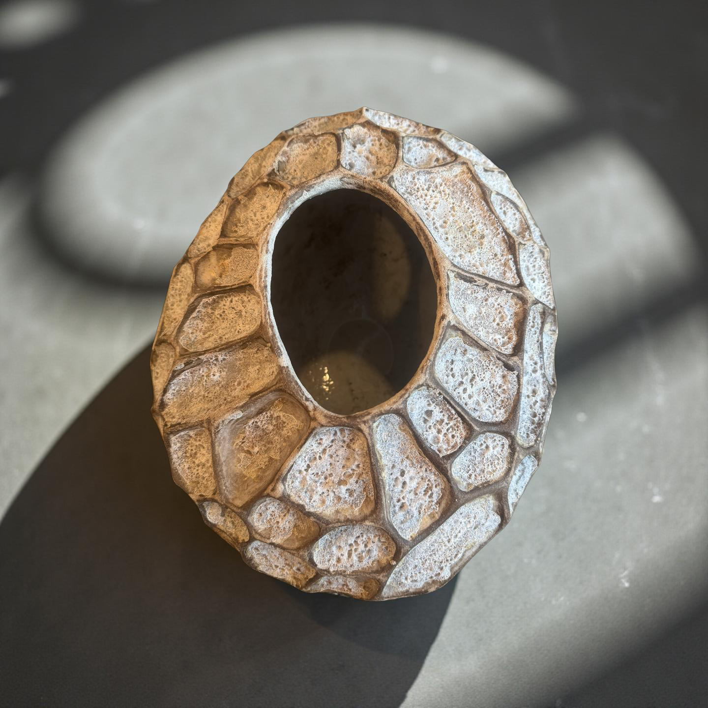 Organic Lava Stone-Textured Ceramic Vessel | Hand-Sculpted Art Pottery with Natural Earth Tones