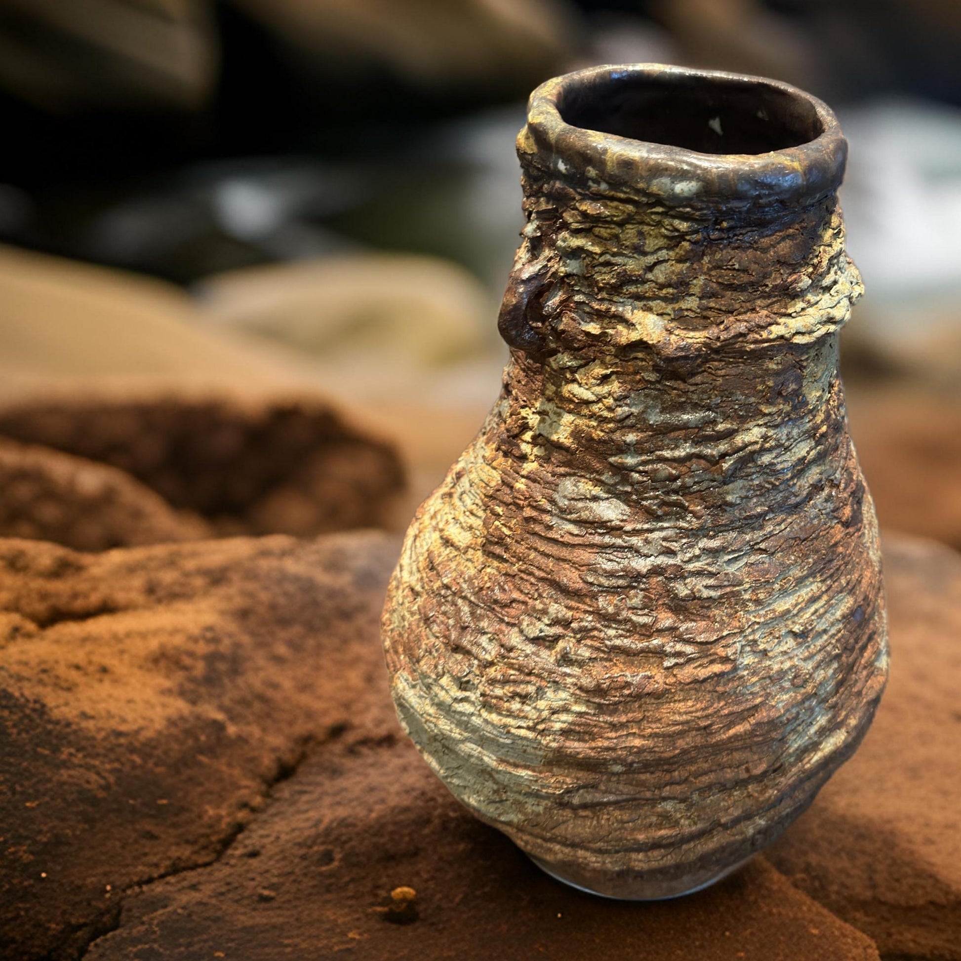 Handmade Ceramic Volcano Vase: Rustic Stone Art, Home Decor (8x14x12 inches)