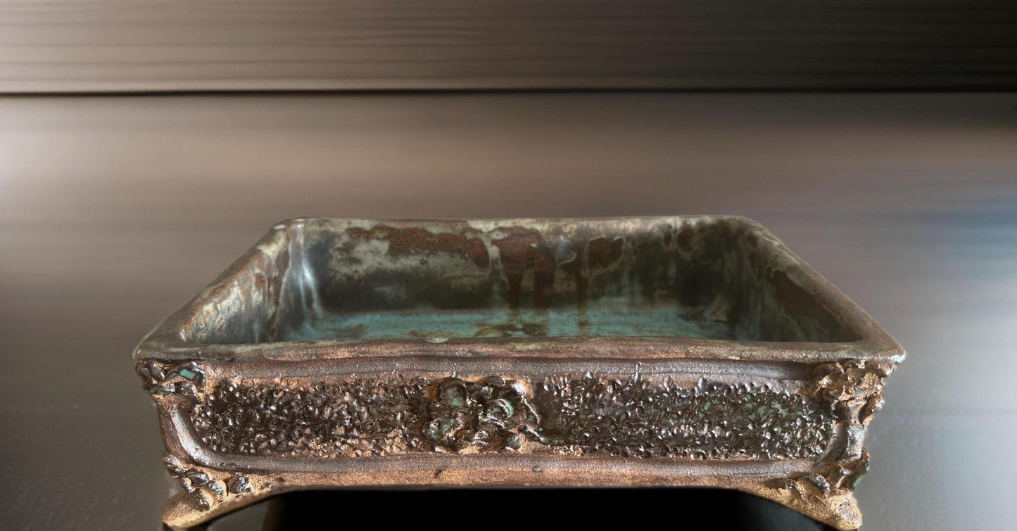 Handmade Ceramic Ikebana Vase: Turquoise Interior, Antique Style