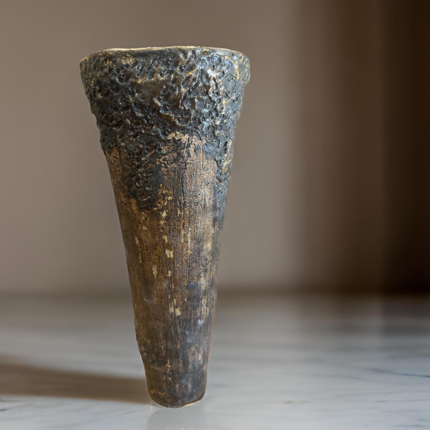 Handmade Ceramic Vase: Rustic Metal Brown Textured Home Decor
