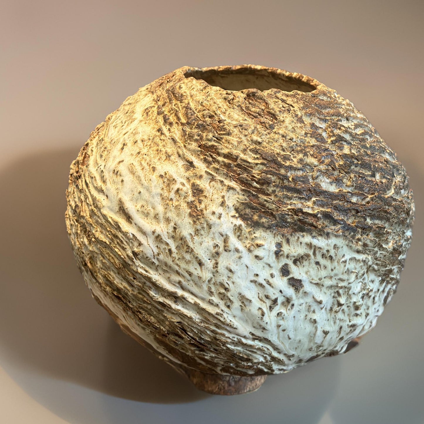 Textured Ceramic Sculpture Vase – Handbuilt Organic Form with Cratered Surface