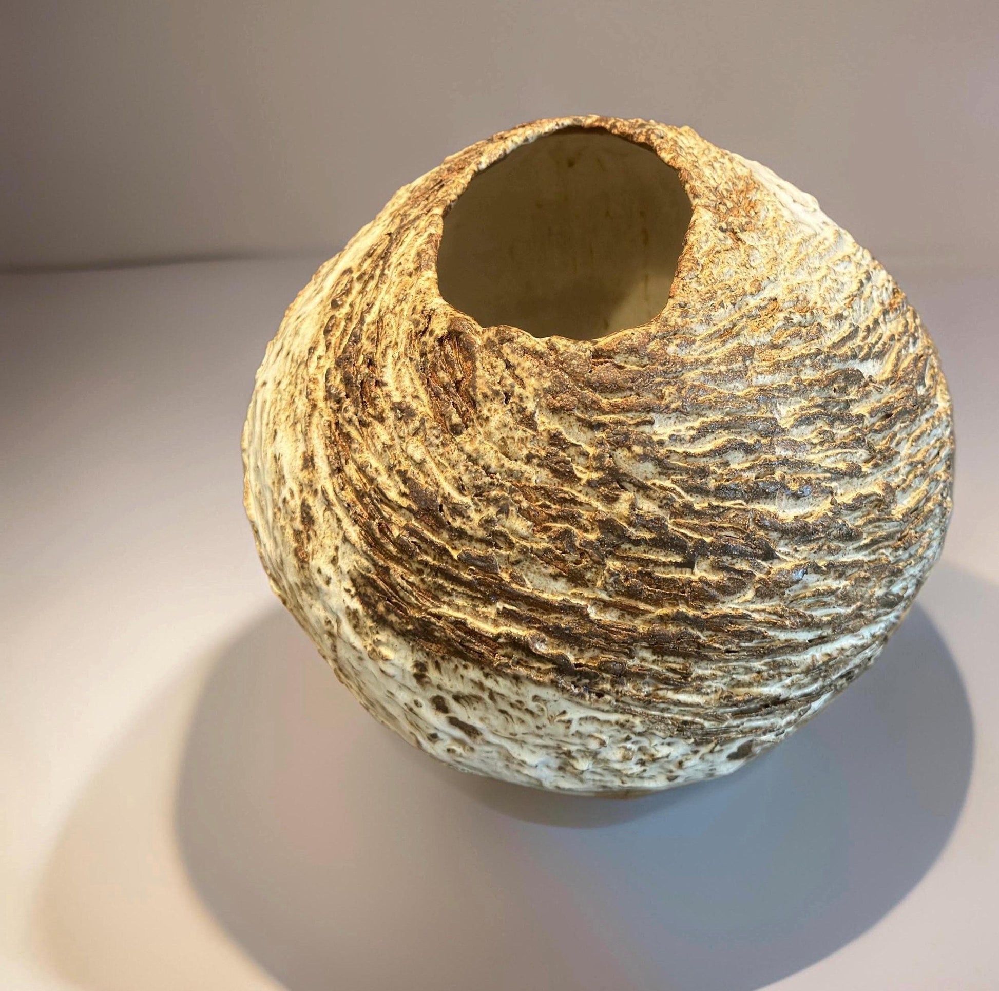 Textured Ceramic Sculpture Vase – Handbuilt Organic Form with Cratered Surface