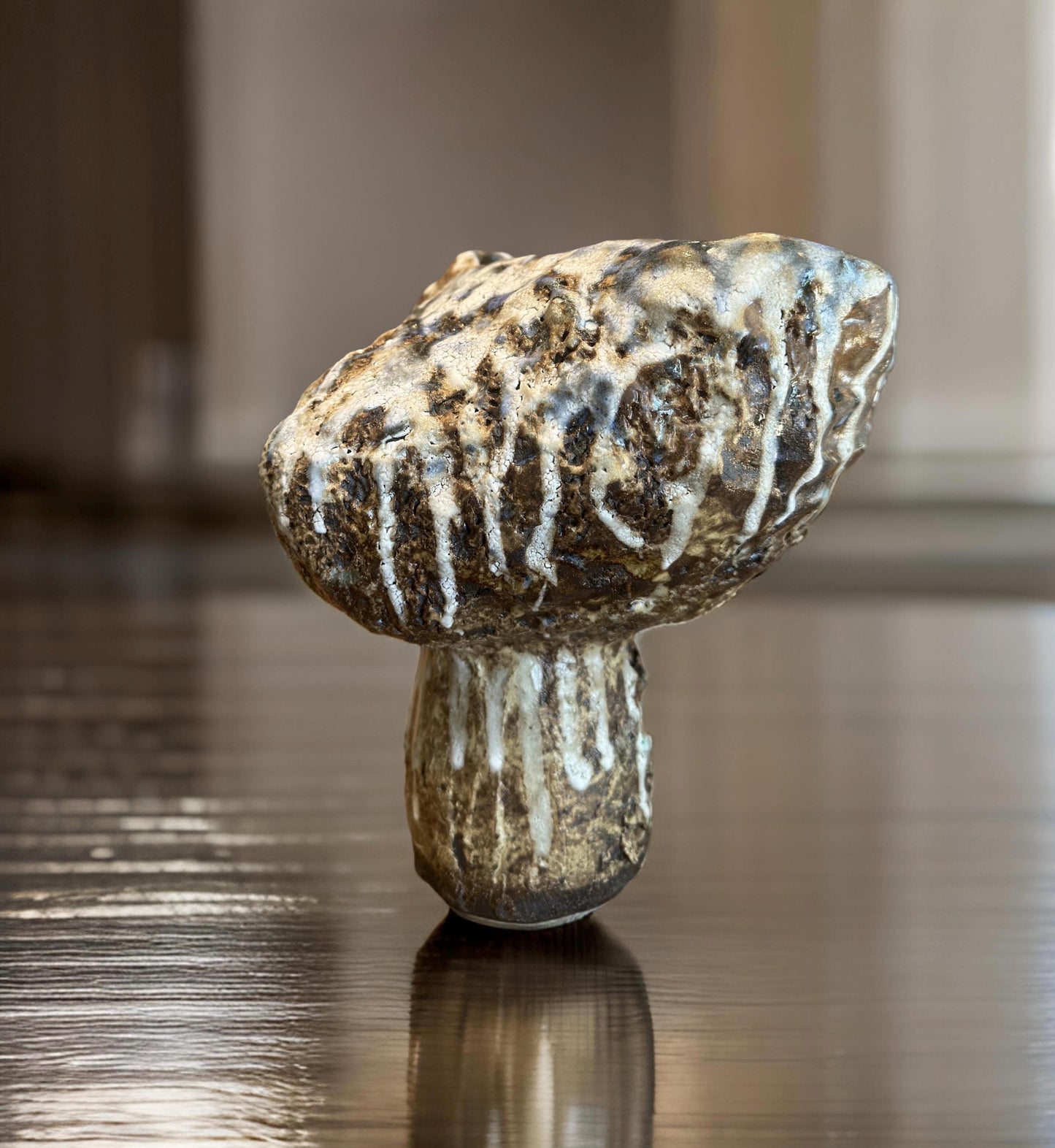 Handmade Ceramic Vase: Brown, White & Blue Glazed Crackle Decor