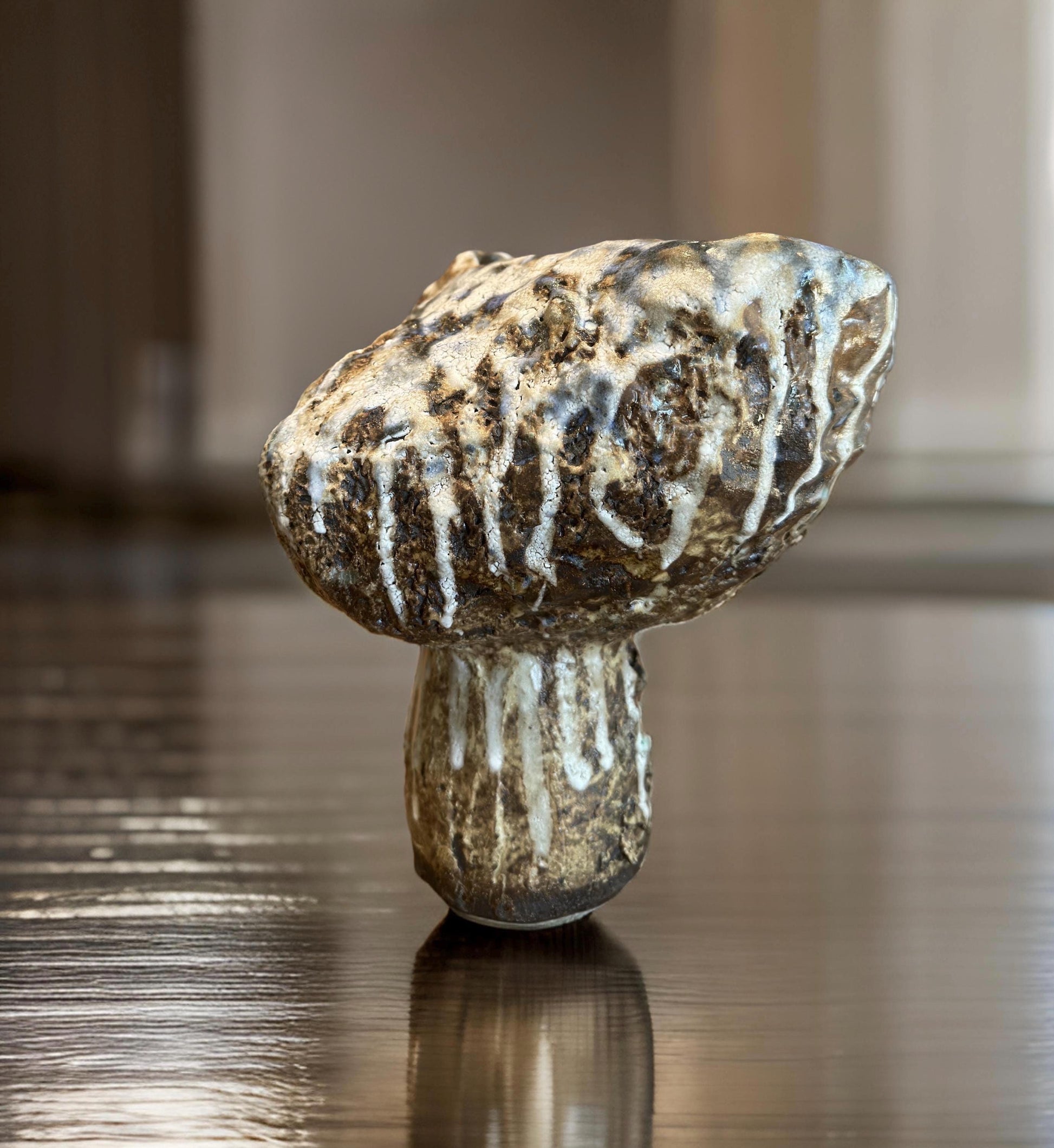 Handmade Ceramic Vase: Brown, White & Blue Glazed Crackle Decor