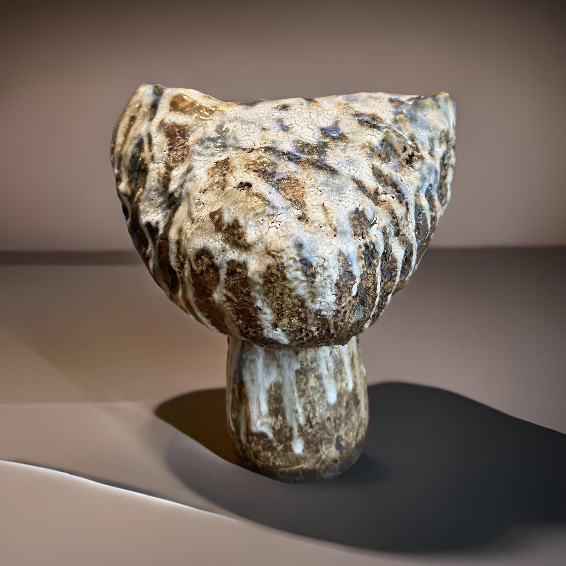 Handmade Ceramic Vase: Brown, White & Blue Glazed Crackle Decor