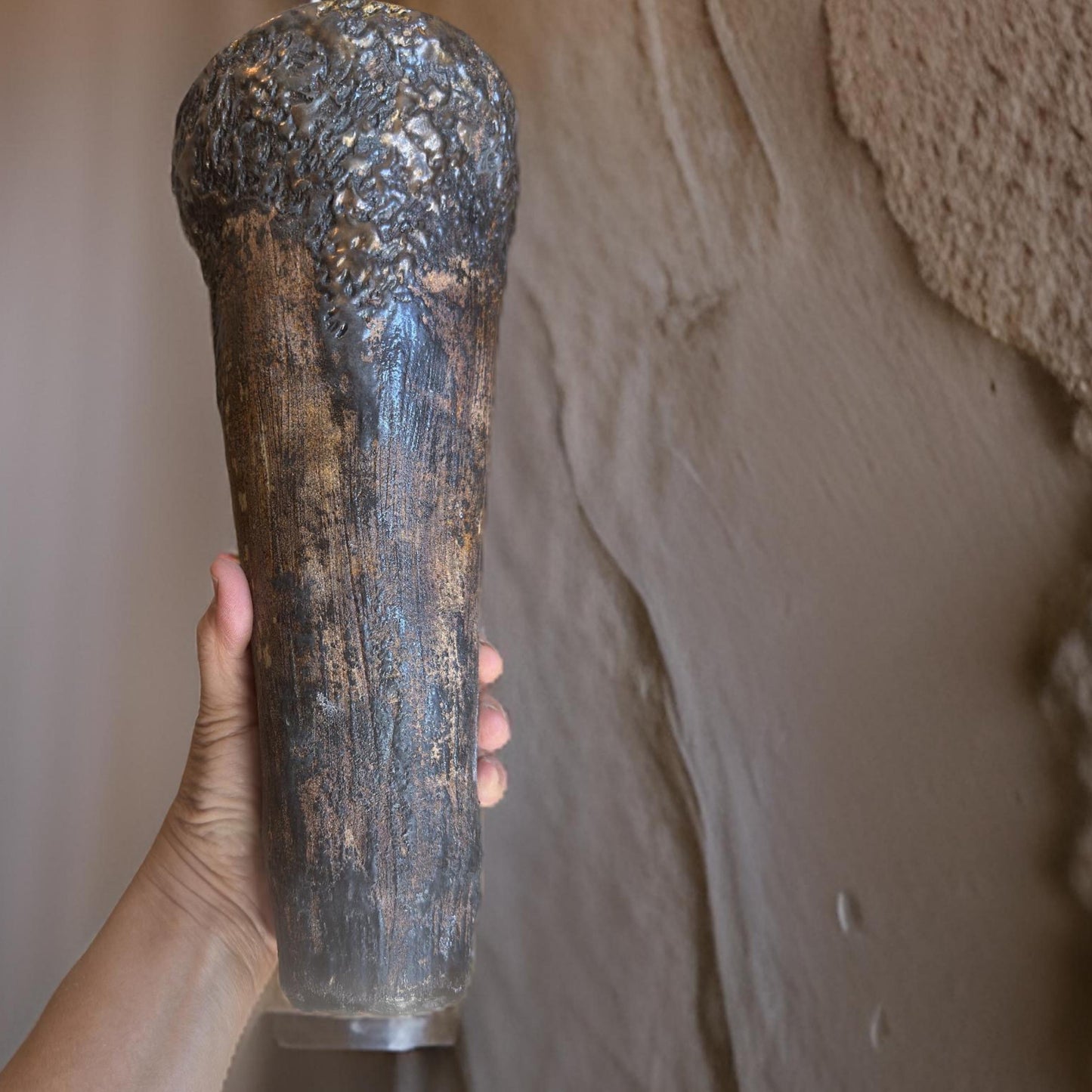 Handmade Ceramic Vase: Rustic Metal Brown Textured Home Decor