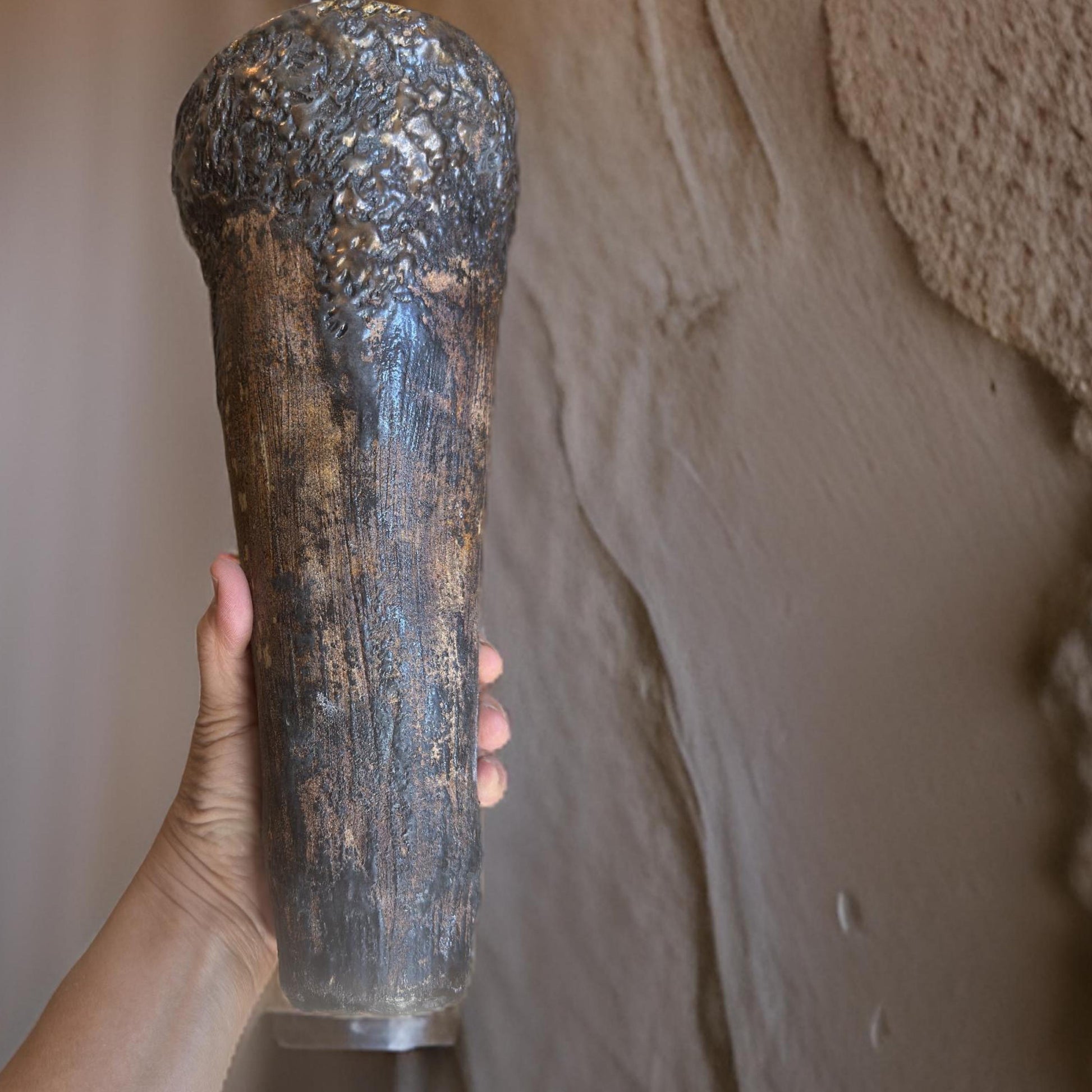 Handmade Ceramic Vase: Rustic Metal Brown Textured Home Decor