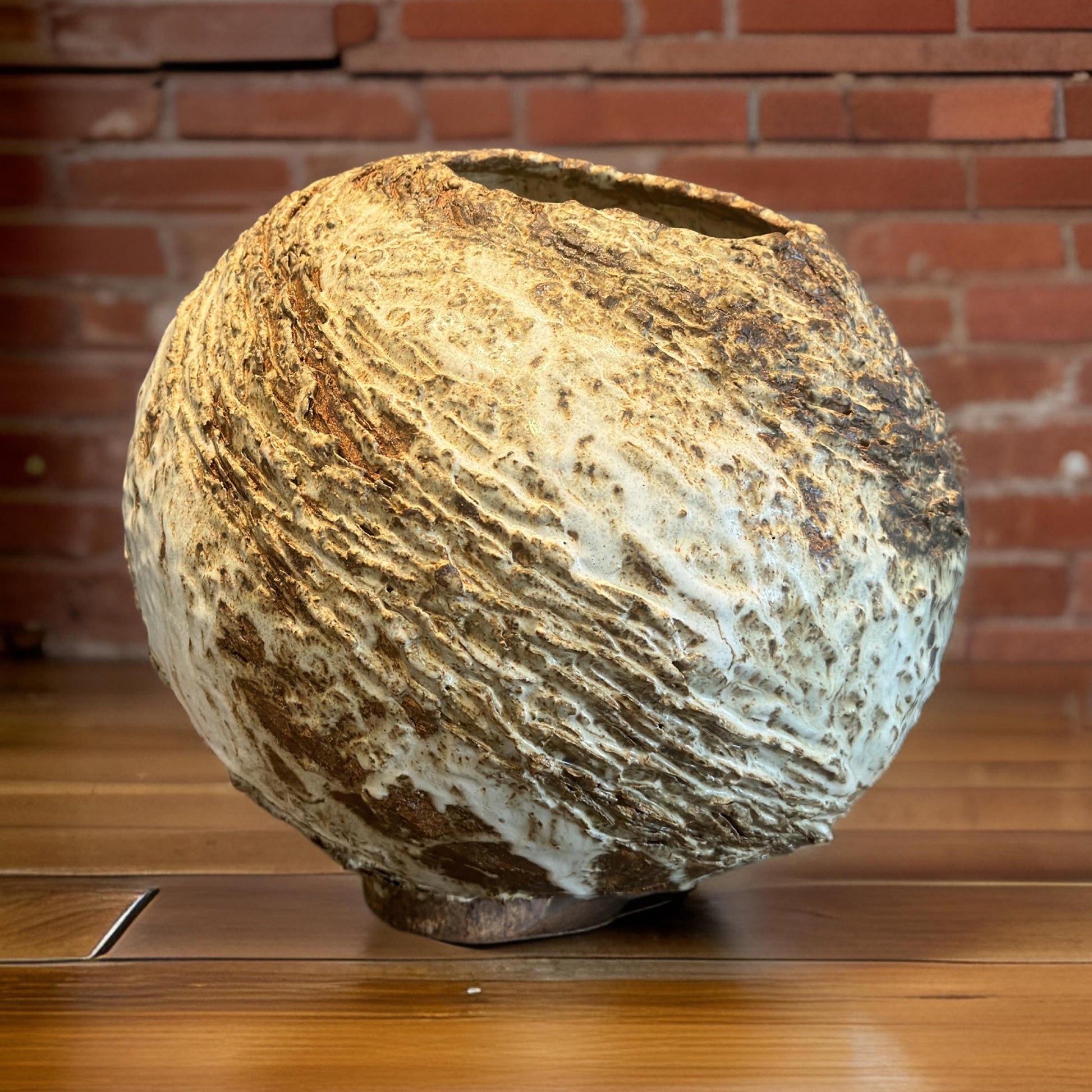 Textured Ceramic Sculpture Vase – Handbuilt Organic Form with Cratered Surface