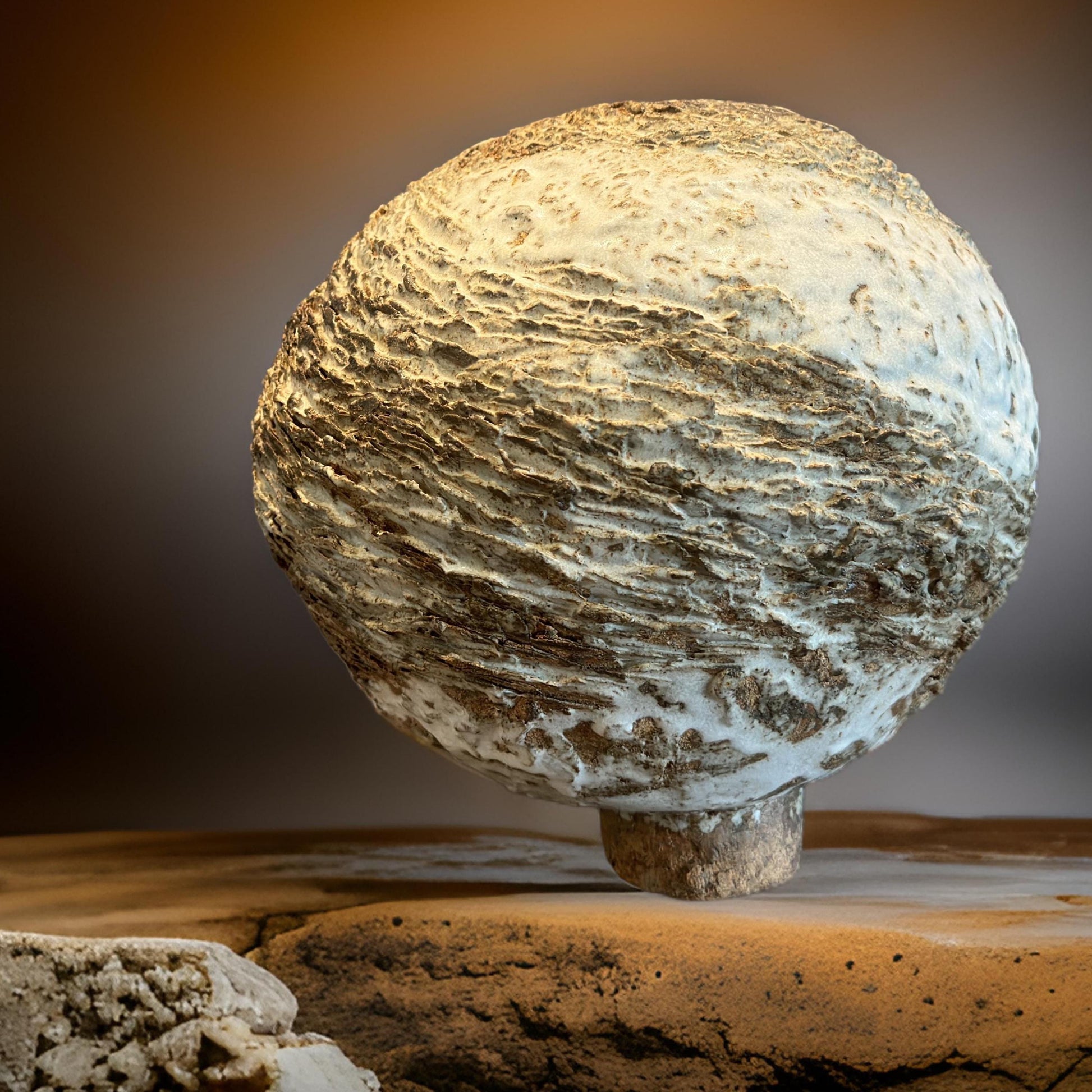 Textured Ceramic Sculpture Vase – Handbuilt Organic Form with Cratered Surface