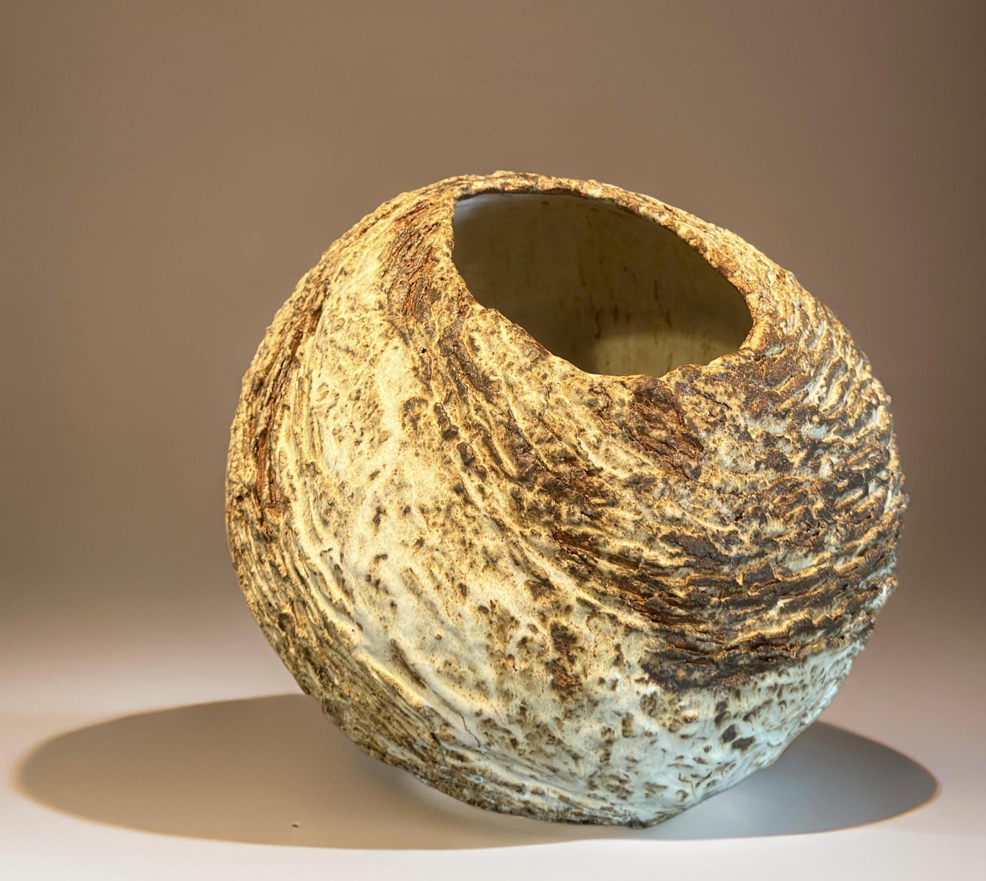 Textured Ceramic Sculpture Vase – Handbuilt Organic Form with Cratered Surface