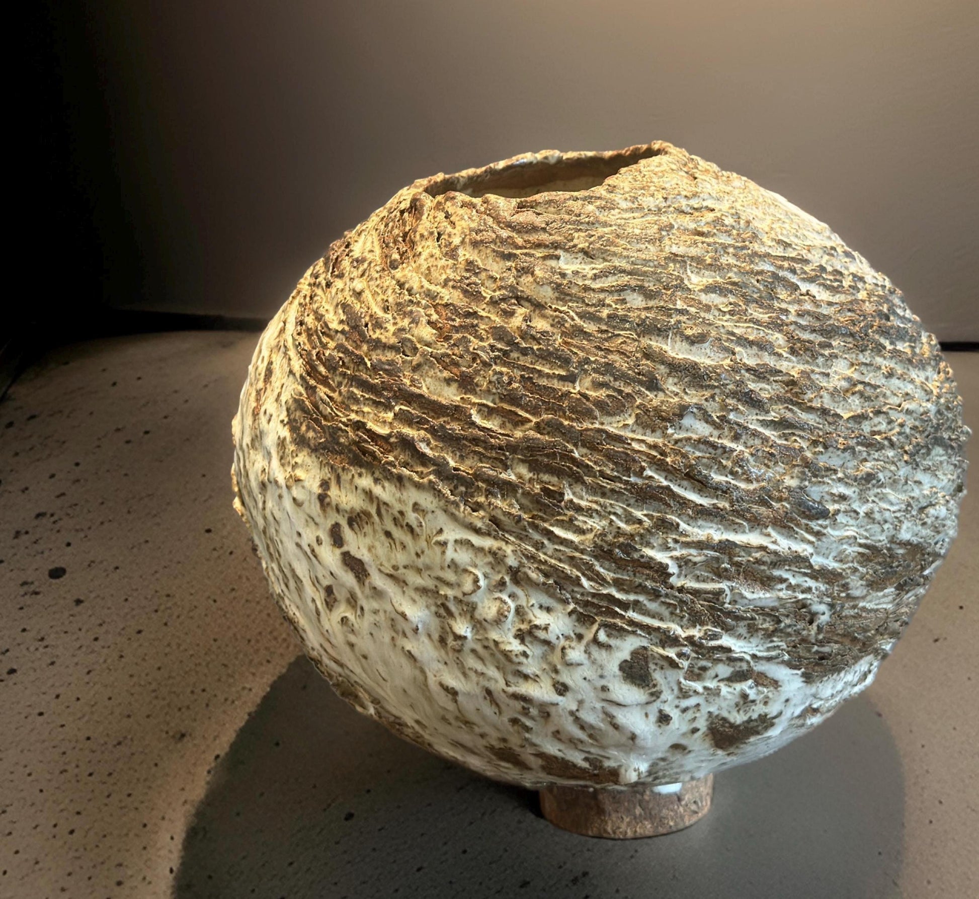 Textured Ceramic Sculpture Vase – Handbuilt Organic Form with Cratered Surface