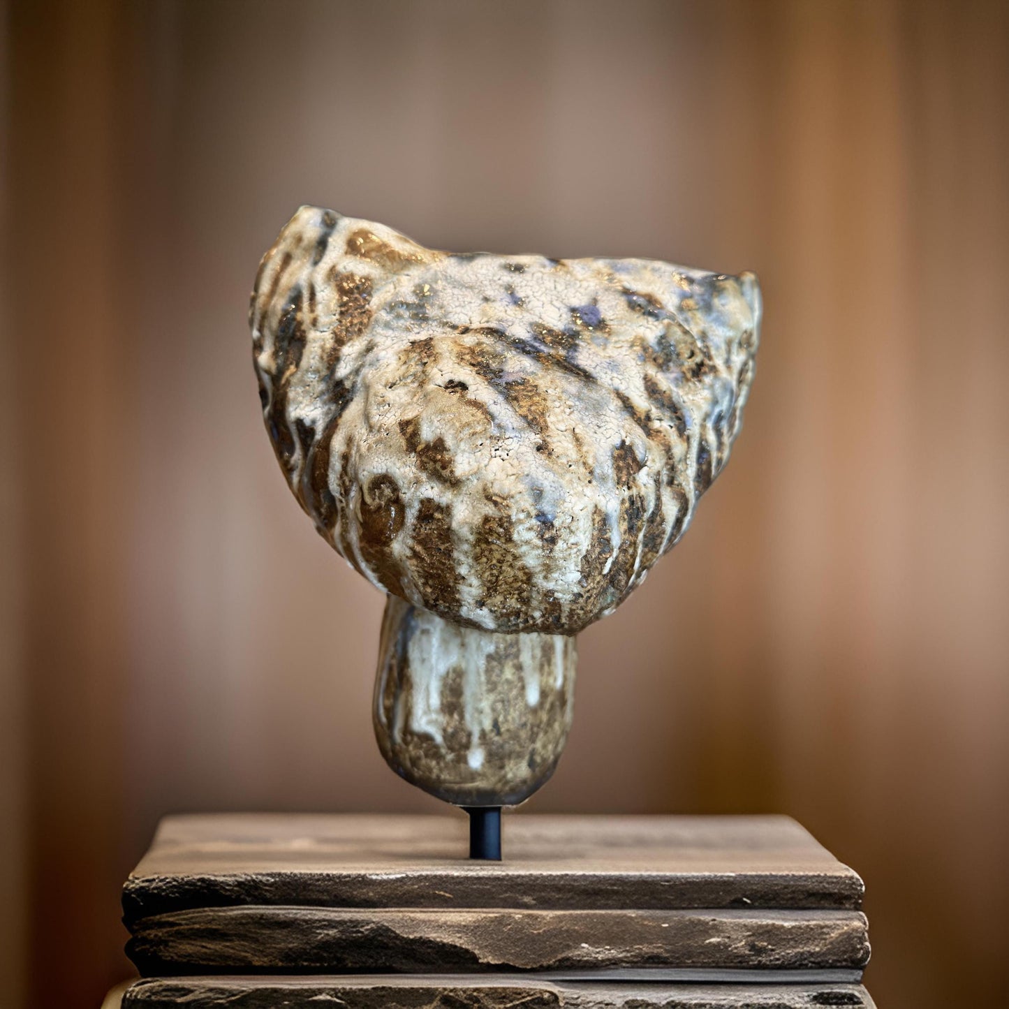 Handmade Ceramic Vase: Brown, White & Blue Glazed Crackle Decor