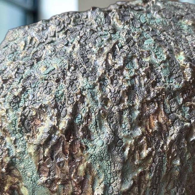 Textured Volcanic Glaze Ceramic Vessel – Crackled Green & Brown Sculptural vase