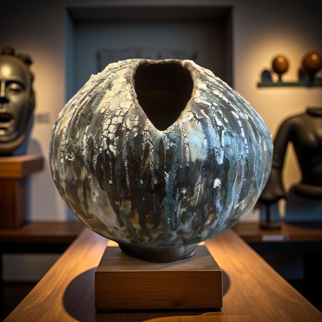 Handmade Ceramic Art Vase – Organic Cracked Glaze, Sculptural Pottery in Earth Tones