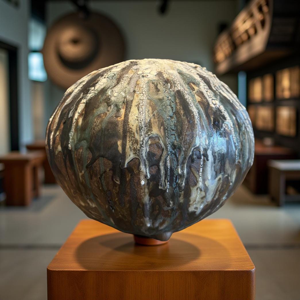 Handmade Ceramic Art Vase – Organic Cracked Glaze, Sculptural Pottery in Earth Tones
