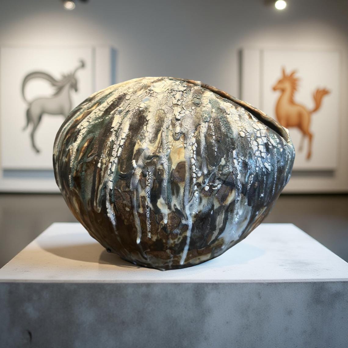 Handmade Ceramic Art Vase – Organic Cracked Glaze, Sculptural Pottery in Earth Tones