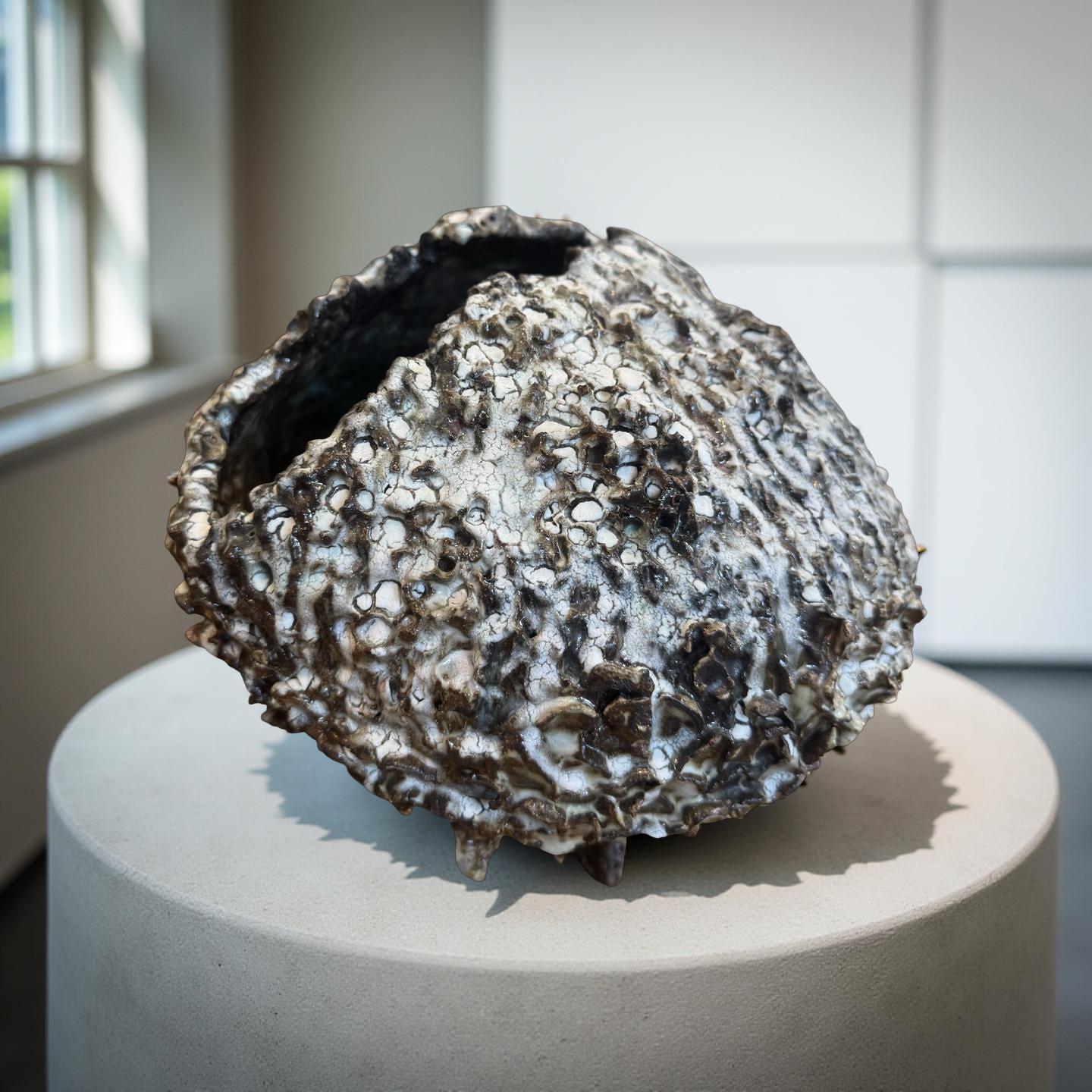 Created Ceramic Vessel with Volcanic Texture – Handbuilt Stoneware Artuilt Art Ceramic