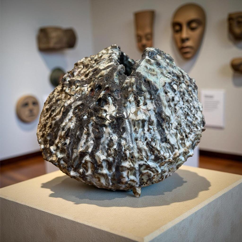 Created Ceramic Vessel with Volcanic Texture – Handbuilt Stoneware Artuilt Art Ceramic