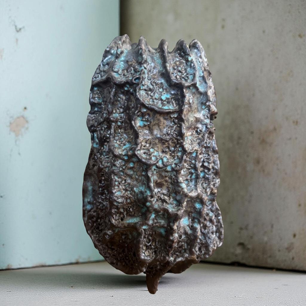Hand-Built Art Ceramic Lava Bloom – Textured Ceramic Sculpture with Iridescent Blue Highlights