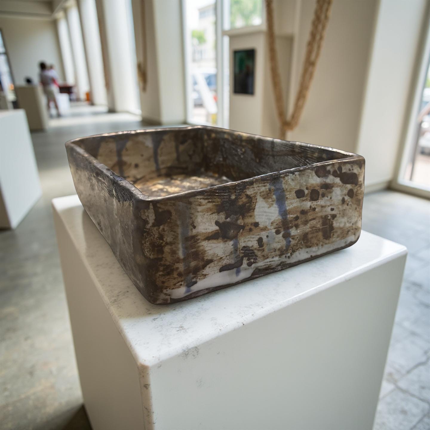 Handmade Rectangular Ceramic Vase – Sculptural Textured Ikebana Vessel with Earthy Glaze