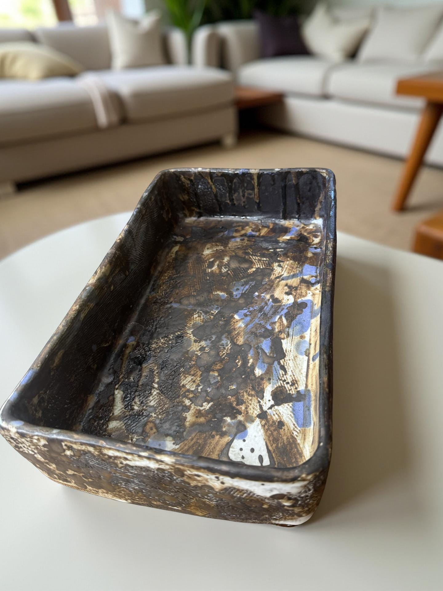 Handmade Rectangular Ceramic Vase – Sculptural Textured Ikebana Vessel with Earthy Glaze