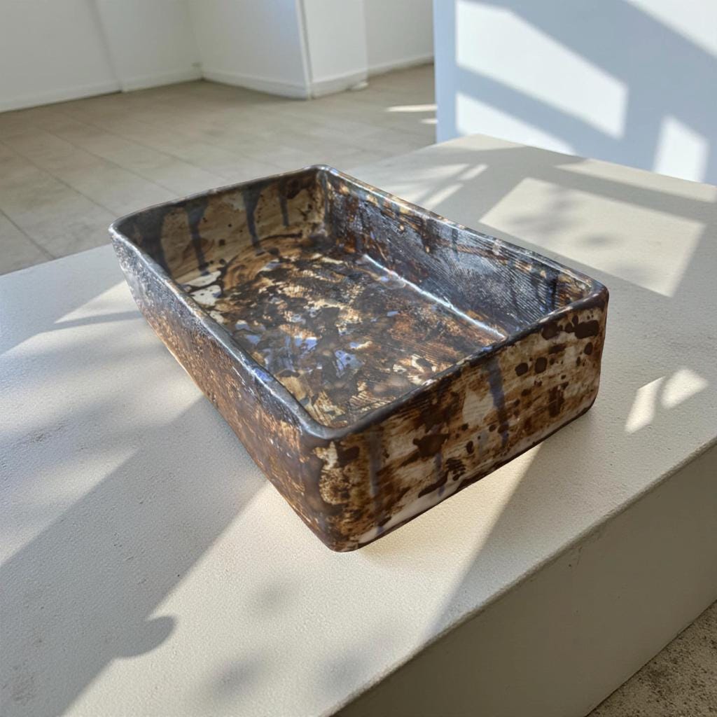 Handmade Rectangular Ceramic Vase – Sculptural Textured Ikebana Vessel with Earthy Glaze