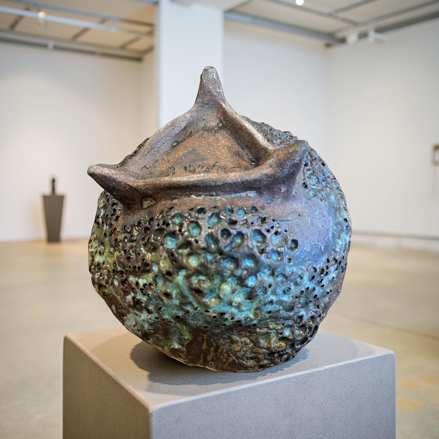 Handbuilt Ceramic Tripod Bowl with Volcanic Texture
