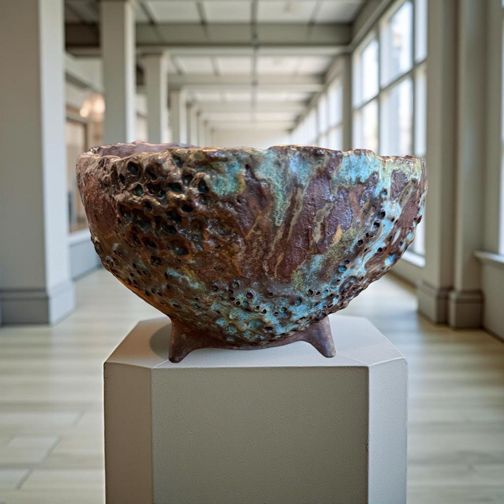 Handbuilt Ceramic Tripod Bowl with Volcanic Texture
