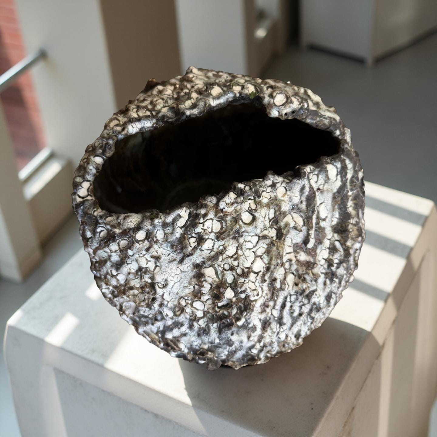 Created Ceramic Vessel with Volcanic Texture – Handbuilt Stoneware Artuilt Art Ceramic