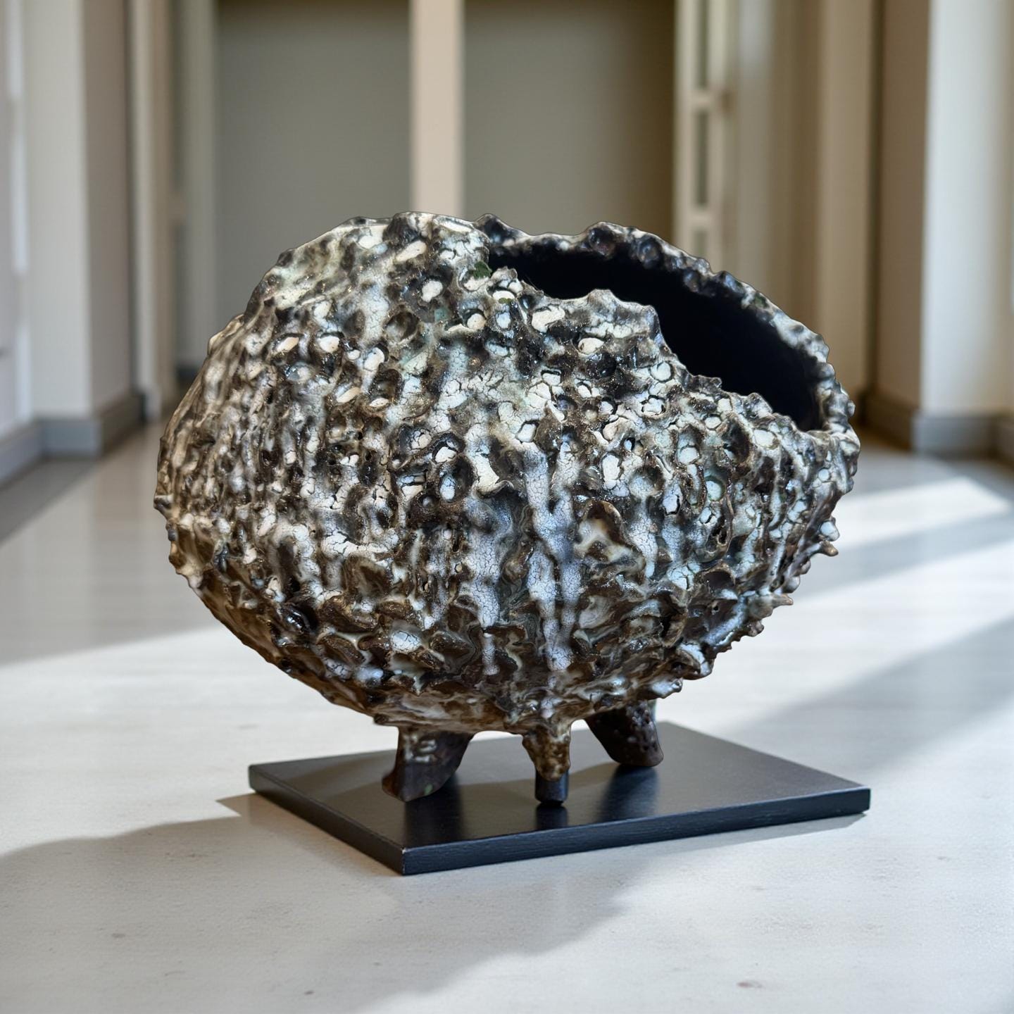 Created Ceramic Vessel with Volcanic Texture – Handbuilt Stoneware Artuilt Art Ceramic