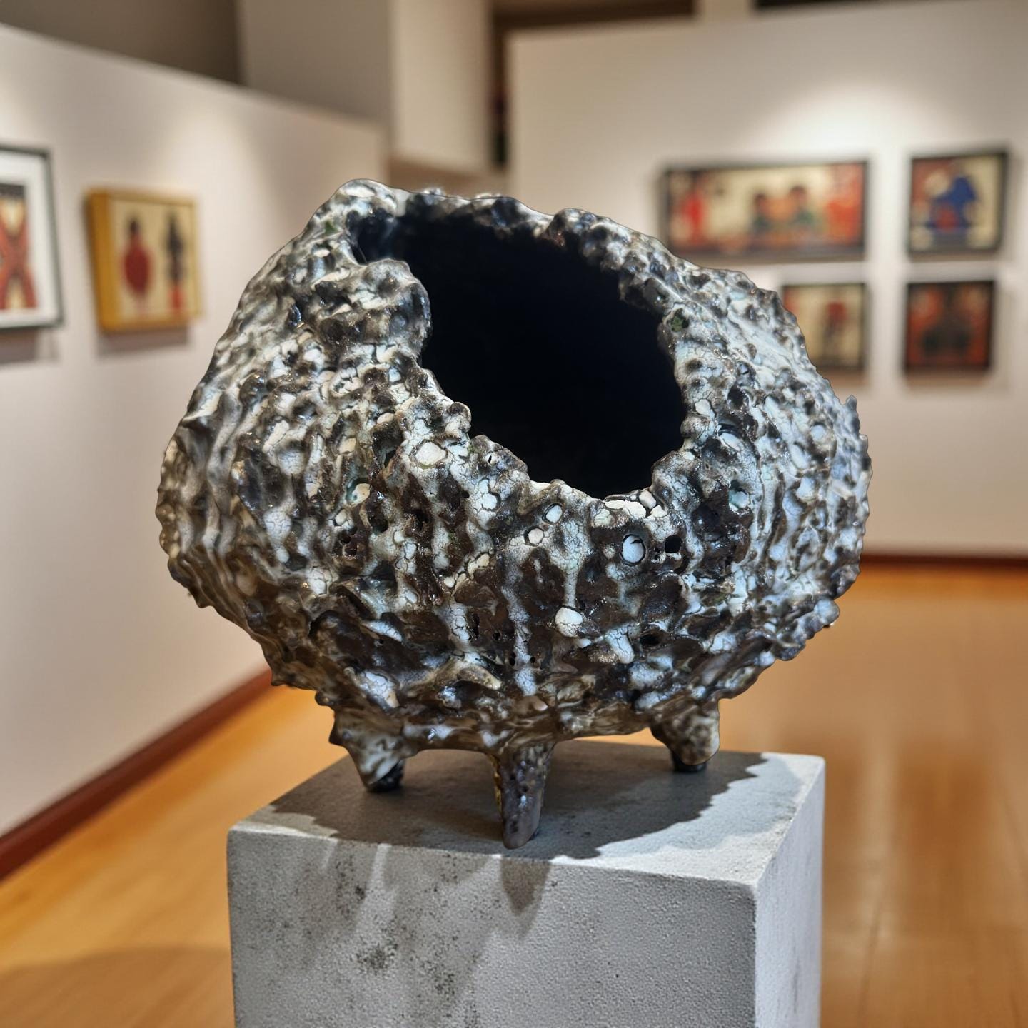 Created Ceramic Vessel with Volcanic Texture – Handbuilt Stoneware Artuilt Art Ceramic
