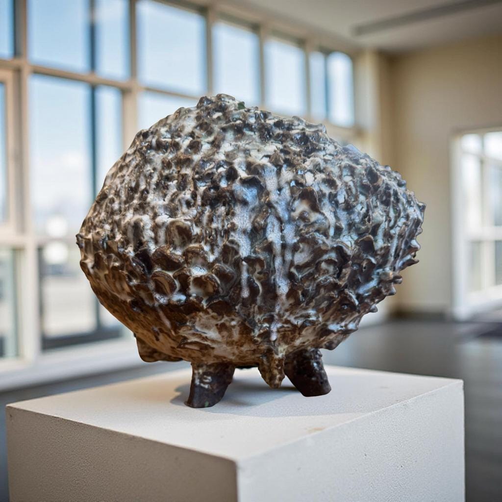 Created Ceramic Vessel with Volcanic Texture – Handbuilt Stoneware Artuilt Art Ceramic