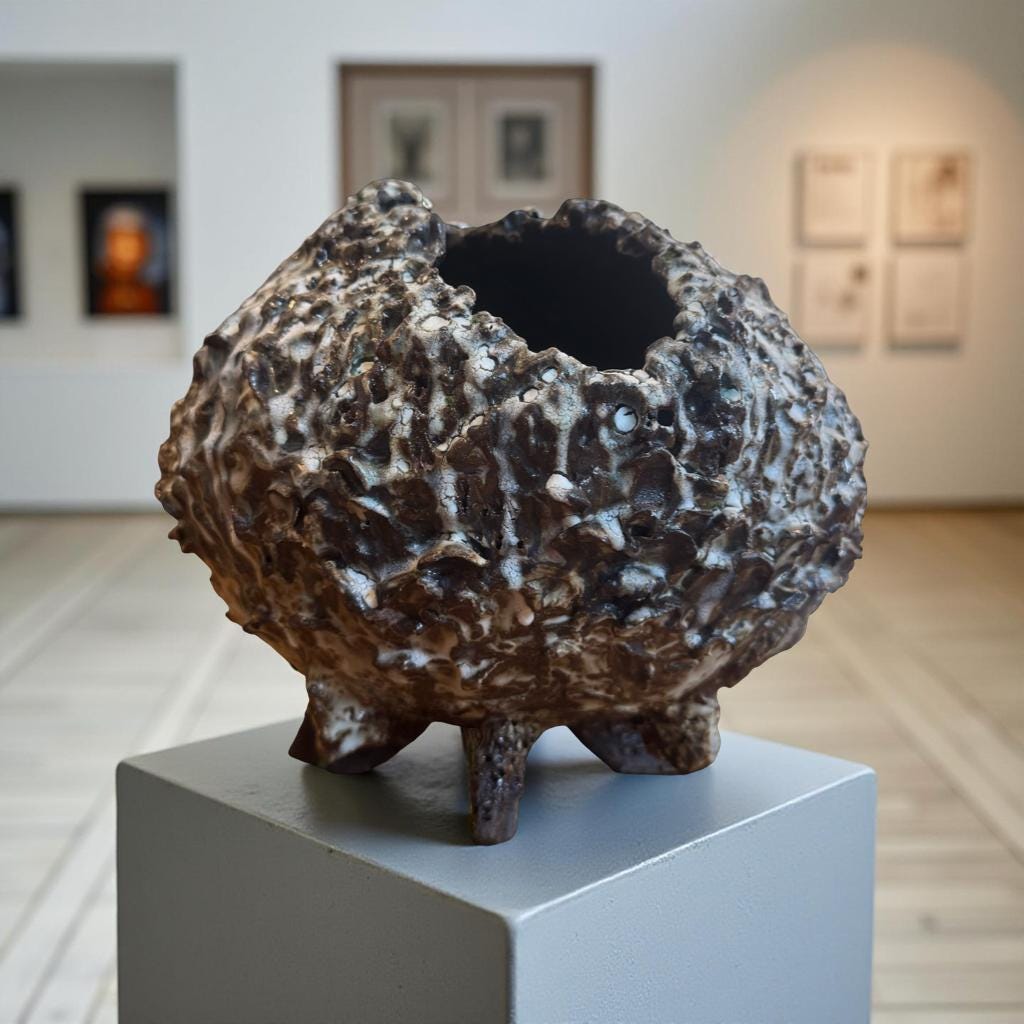 Created Ceramic Vessel with Volcanic Texture – Handbuilt Stoneware Artuilt Art Ceramic