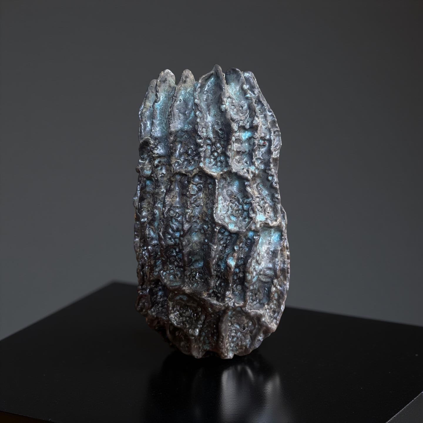Hand-Built Art Ceramic Lava Bloom – Textured Ceramic Sculpture with Iridescent Blue Highlights