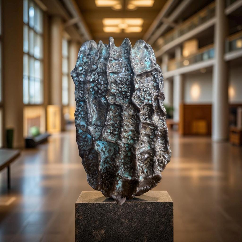 Hand-Built Art Ceramic Lava Bloom – Textured Ceramic Sculpture with Iridescent Blue Highlights