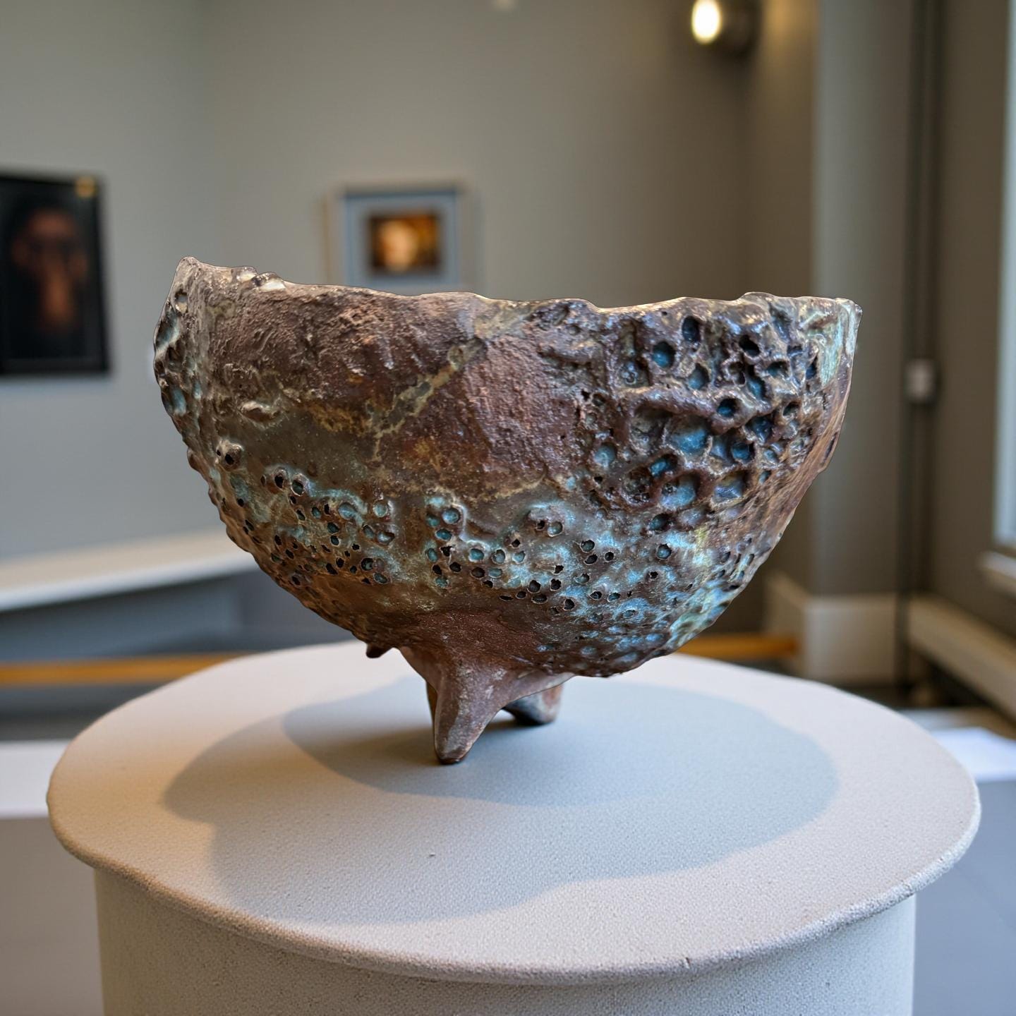 Handbuilt Ceramic Tripod Bowl with Volcanic Texture