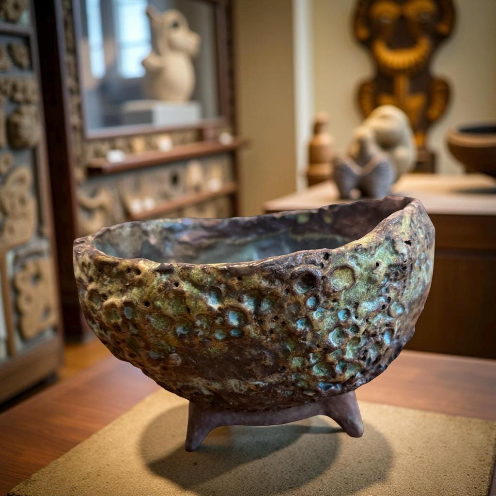 Handbuilt Ceramic Tripod Bowl with Volcanic Texture
