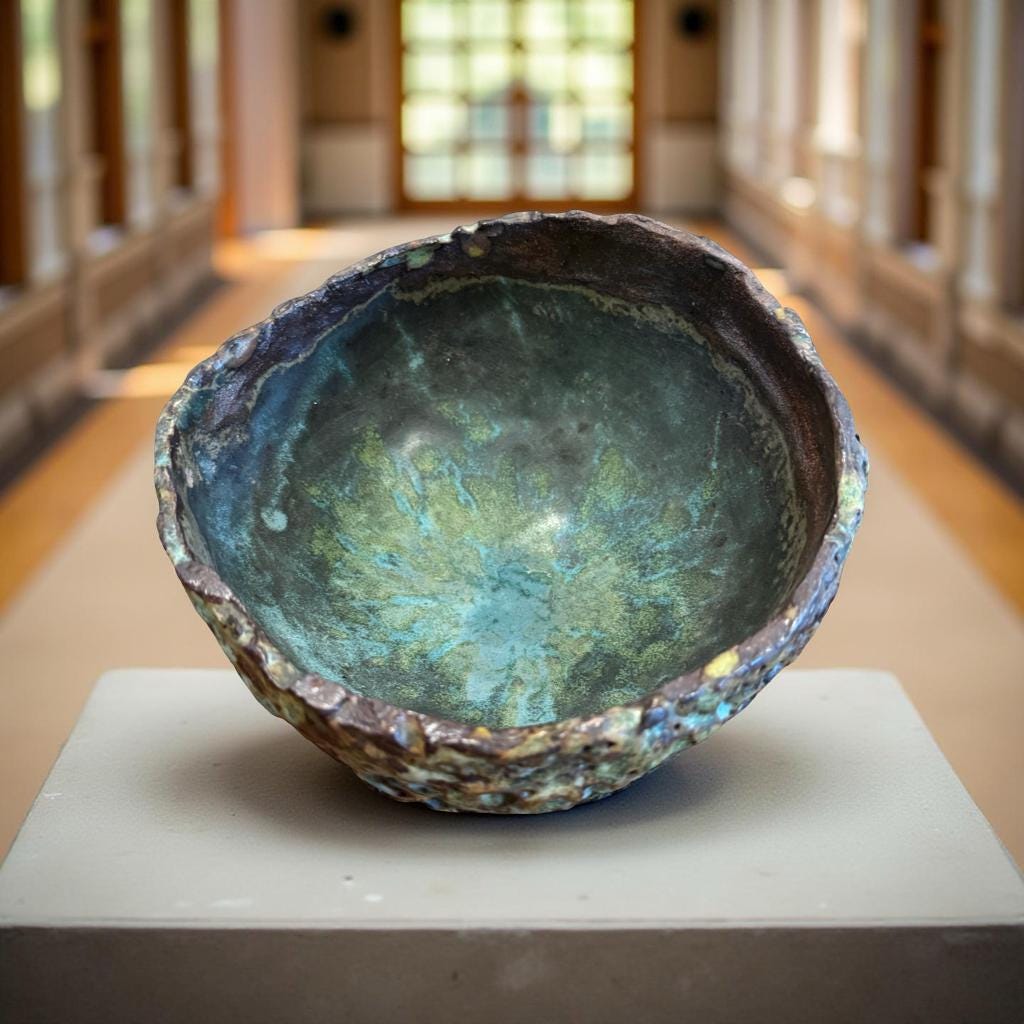 Handbuilt Ceramic Tripod Bowl with Volcanic Texture