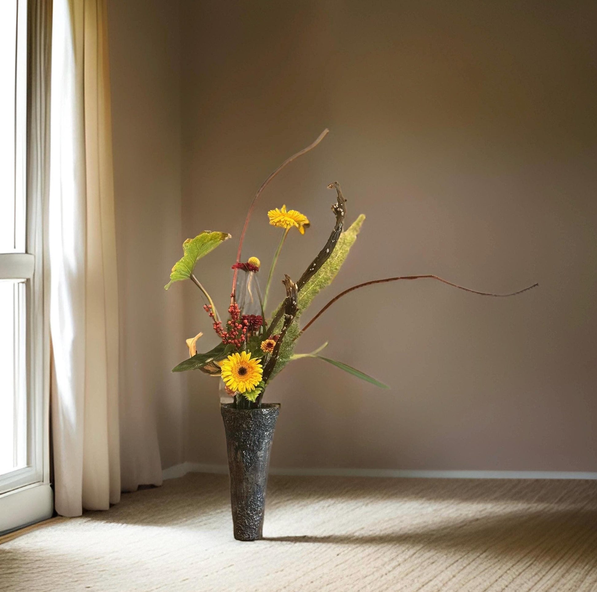 Handmade Ceramic Vase: Rustic Metal Brown Textured Home Decor