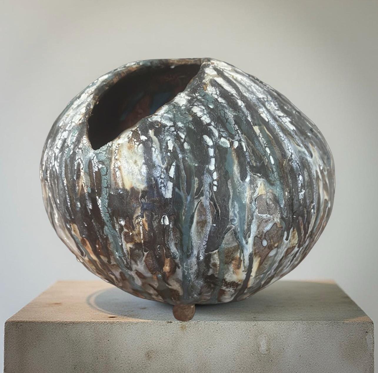 Handmade Ceramic Art Vase – Organic Cracked Glaze, Sculptural Pottery in Earth Tones