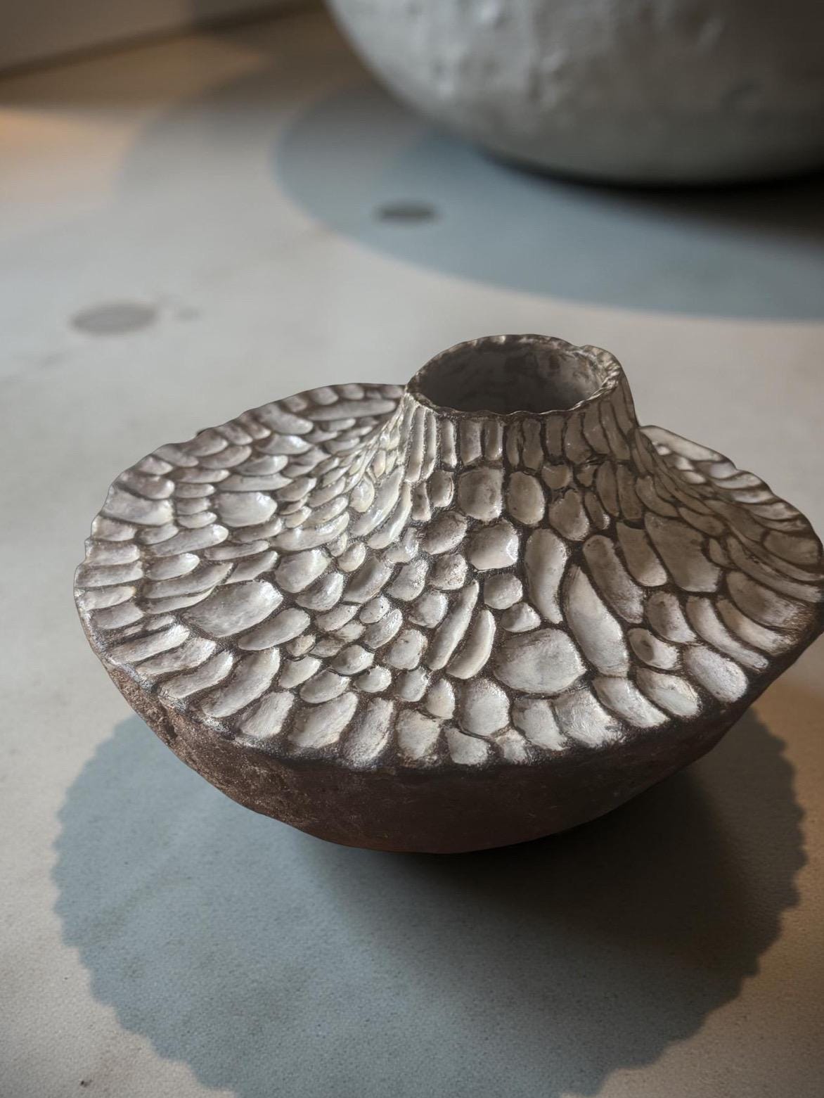Sculptural Ceramic Vessel with Textured Top – Handcrafted Earth-Toned Art Piece